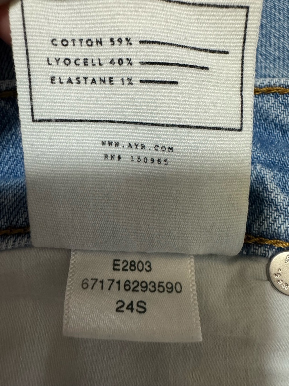 AYR The Secret Sauce Straight Leg Denim Jeans Hero Baby Size 24S $265 - Picture 11 of 11
